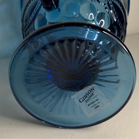 Gibson Home Cobalt Blue Glass Water Pitcher Spout Handle Beautiful Detail Design - Picture 9 of 11